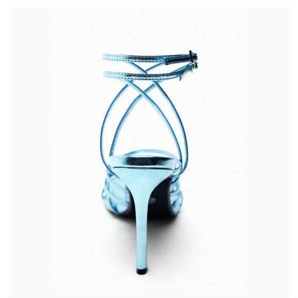 ZARA METALLIC LEATHER HEEL SANDAL SIZE 8 - Picture 6 of 8